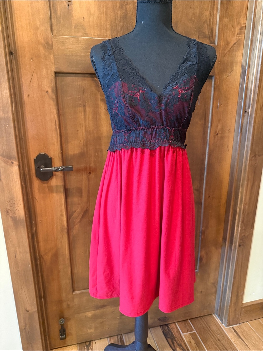 Red Chemise with Black Lace Bodice